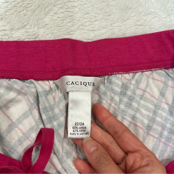 Cacique - Pink Plaid Elastic Waist Drawstring Pull On Lounge Pants - 22/24 - Picture 7 of 8